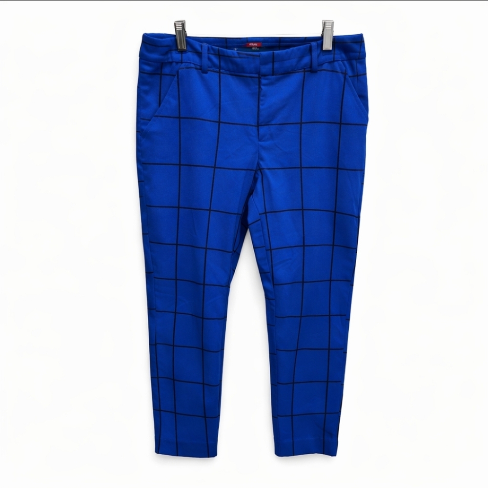 Merona Blue Windowpane Classic Stretch Mid Rise Cropped Womens Pants Sz 14